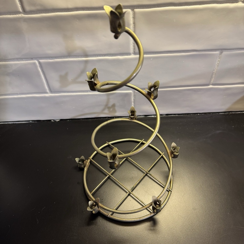Vintage Brass Gold Tone Spiral‎ Candelabra Taper Candle Holder Delicate Flower